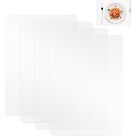 Sets de table transparents - Lot de 4 - Sets de table en plastique transparent - 43 x 28 cm - Résistants à la chaleur et lavables - Conviennent pour la cuisine, la table à manger et comme protection p (1/5)