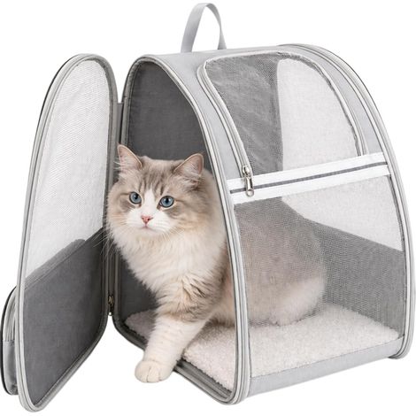 Großer Katzenrucksack: Haustierrucksack für Katzen und kleine Hunde bis 8 kg, atmungsaktiver Designer-Rucksack, Katzentragetasche, grauer Hunderucksack zum Wandern und