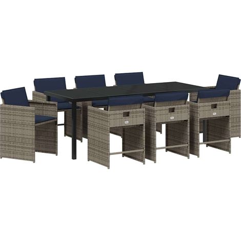 Maison Exclusive - Garten Essgruppe 9 stk. Grau Poly-Rattan (1/5)