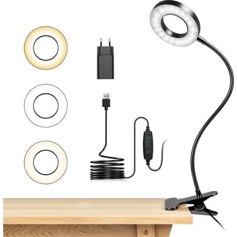 Lampe de bureau - Orientable à 360° - 3 modes d'éclairage - 10 niveaux de luminosité - USB Noir (1/5)