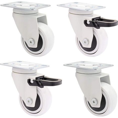 WAGNER Design - 3C - Roulettes pivotantes/roulettes de meuble lot de 4 - blanc, souple, 50 mm, 2 roulettes sans et 2 avec frein, roulement a billes, max. 50 kg/roulette - 02225104 (1/4)
