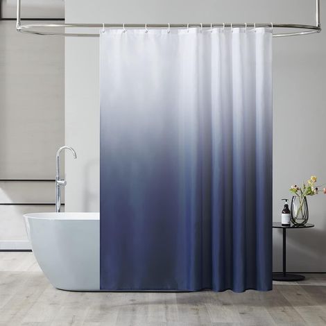 NALOOKAMIC Rideau Douche Lavable en Machine,Textile Polyester, Rideaux Salle de Bain pour Baignoire,avec 12 Crochets,Imperméable,Tissu Bleu Marine Dégradé,180x180 cm (1/5)