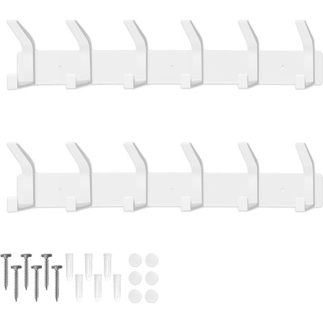 Porte Manteau Mural sans Percage, 2 Patere Murale pour Chambre à Coucher, Salle de Bain et Cuisine, Porte-Manteau Mural pour Vestes, Manteaux, Sacs, Chapeaux et Écharpes (Blanc, 6 Crochets)