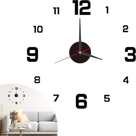 Reloj de pared 3D - Adhesivo de pared para reloj DIY - Decoración para sala de estar - Mecanismo silencioso - 40 cm - Negro (1/5)