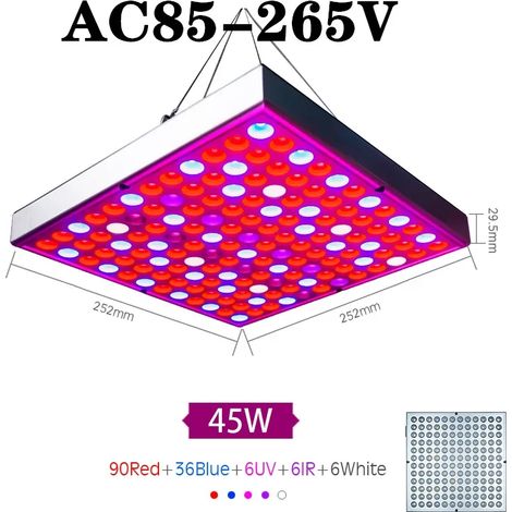 Lampes de croissance pour plantes (45 W, 1 pièce, UE) Panneau lumineux LED de croissance à spectre complet pour plantes d'intérieur et semis de fleurs. (1/5)