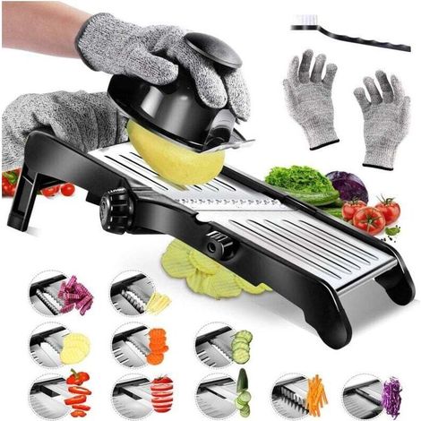 Mandoline Cuisine Professionnelle. Mandoline Inox avec Lame Tranchante en V. Mandoline Japonaise pour Tranche/Julienne. Mandoline Coupe-légumes Multifonctionnel de Différents Epaisseurs (1/4)