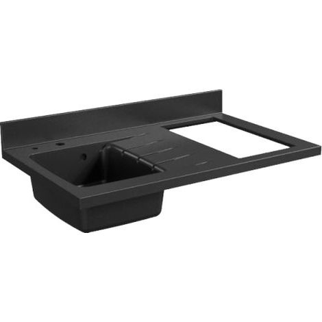 Cuisibane – Plan de travail monobloc en PlaniQuartz 100 cm – Évier à gauche – Coloris noir – Compatible plaque de cuisson vitrocéramique