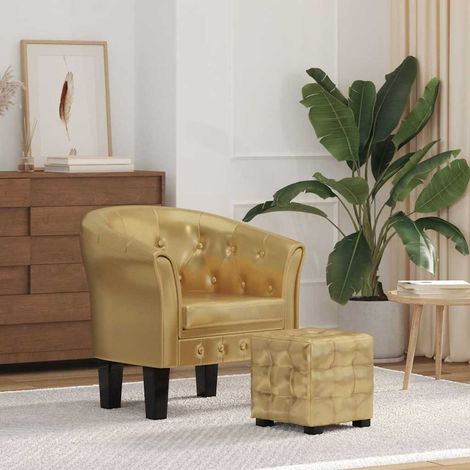 Clubsessel mit Fußhocker Golden Kunstleder (1/2)