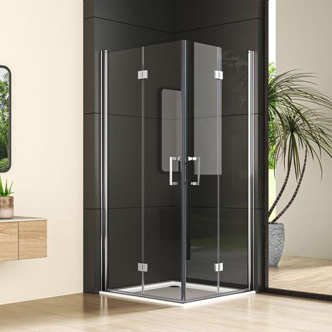 Duschkabine 90x90 cm Eckeinstieg Falttür 180° Rahmenlos Duschabtrennung Eckeinstieg Drehfalttür Dusche Eckdusche Faltbar Duschtür, 6mm Nano Beschichtung ESG Glas, Duschwand Höhe 195cm