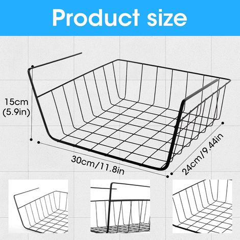 Lot de 2 Panier suspendu, Métal noir, 30x15x24cm, Support 5kg, Cuisine, Bureau, Salle de bain (1/5)