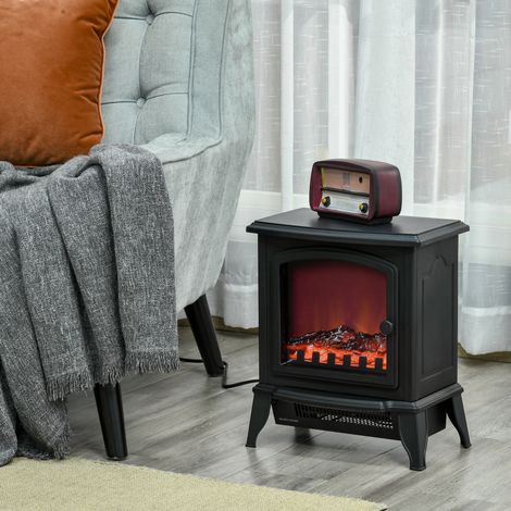Caminetto elettrico autoportante, effetto fiamma, 2 modalità di riscaldamento 1000W/2000W, vetro temperato, nero, 36,5x24x45,5 cm (1/5)
