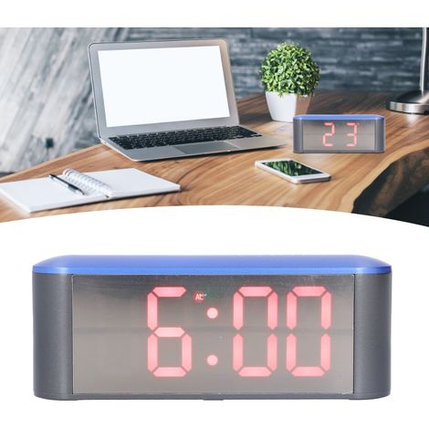 Thermomètre numérique à bouton LED imitation bois pour bureau (maison et étudiant), réveil électronique élégant avec fonction snooze, horloge rouge originale. (1/5)