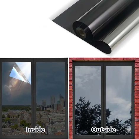 rouleau Autocollant miroir fenêtre film réfléchissant protection solaire vitres intimité décoration salon chambre et cuisine Noir