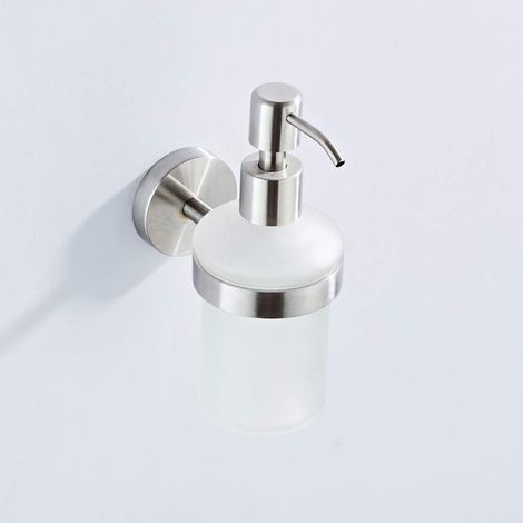 Distributeur de savon en verre - 200 ml - Shampoing - Bouteille de gel douche - Montage mural - Boîte de désinfection des mains - Porte-savon - Bouteille en verre satiné avec support amovible (1/5)