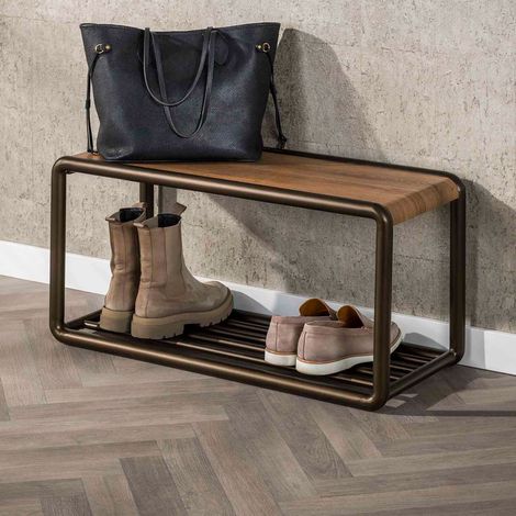 Banc à chaussures 80x35x40 cm effet chêne et bronze - KIJU (1/5)