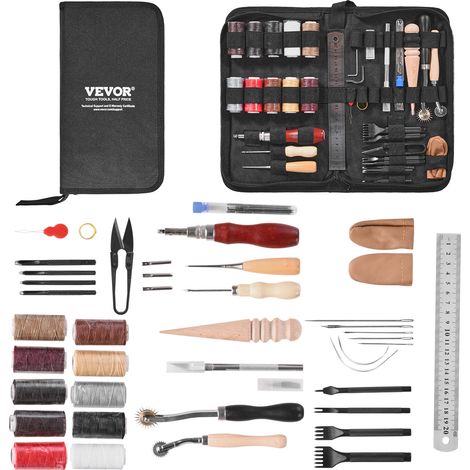 VEVOR Leather Working Tools Kit, 38 PCS Leather Craft Tools with Portable Canvas Storage Bag, Engraving Punching Sewing Stamping Cutting Tools, Ideal for Beginners DIY Enthusiasts and Professionals