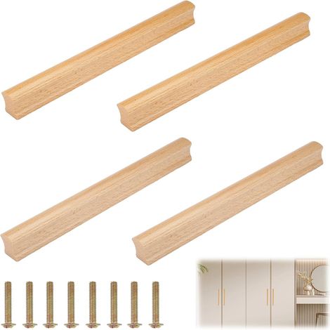 4 poignées de meubles en bois, espacement des trous de 192 mm pour armoires, armoires de cuisine, meubles solides, pour porte, tiroirs, placard (1/5)