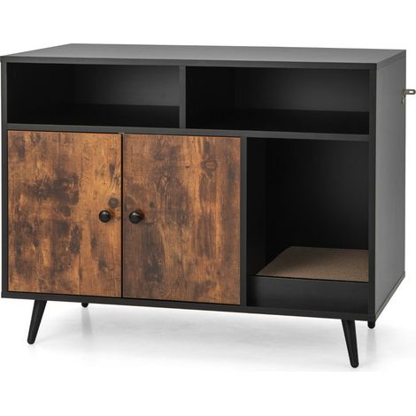 Maison de toilette pour chat avec griffoir 90 x 50 x 70 cm stable et polyvalente style industriel en bois noir