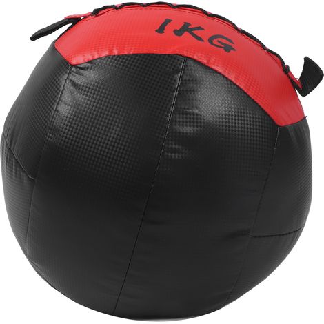 Ballon lesté mural 1 kg (2,2 lb) en cuir PU souple pour exercices de fitness, renforcement musculaire et étirements, noir et rouge. (1/5)