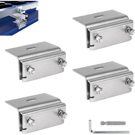 Lot de 4 Attaches pour toiture en acier inoxydable 304 Fixations solaires pour panneaux photovoltaïques, toitures métalliques joints debout, panneaux solaires, résistantes corrosion durables (1/5)