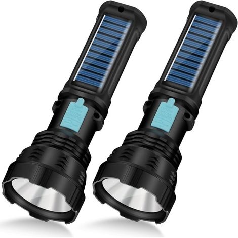 Torcia solare a LED, ricaricabile e portatile, impermeabile IP65, batteria da 2000 mAh, ideale per sopravvivenza, emergenza e campeggio (confezione da 2)