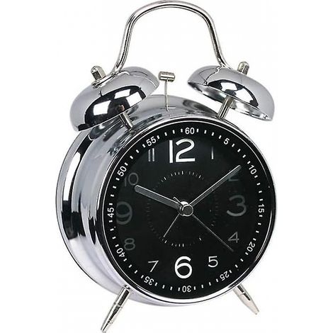 BEBUSINGOTO Reloj despertador de metal de 4 pulgadas con dos campanas, fácil de configurar, funciona con pilas, ideal para viajes. (1/5)