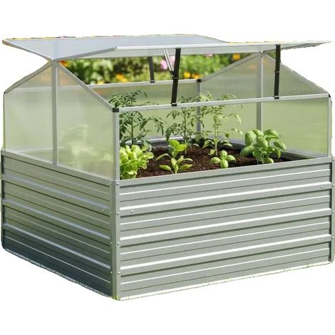 Jardin surélevé, Acier galvanisé, 100 cm x 100 cm x 85 cm, Caractéristique de châssis froid, Idéal pour les légumes, Résistant aux intempéries (1/5)