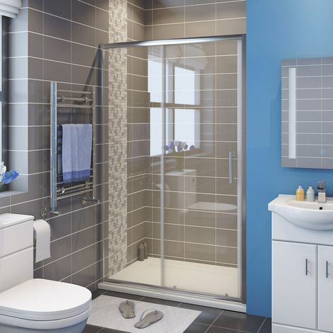 ELEGANT Modern Sliding Shower Cubicle Door Bathroom Shower Enclosure 1100 x 700mm with Shower Tray (1/5)