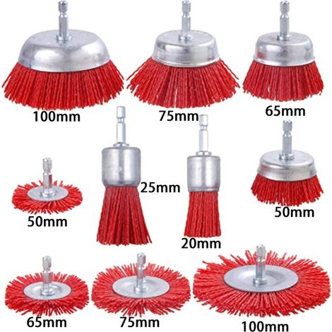 10 Pièces Brosses Abrasives Nylon pour Perceuse, Brosse Nylon Perceuse avec Tige Hexagonale 1/4" (1/5)