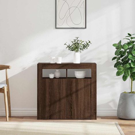 Aparador con luces LED roble ahumado 80x35x75 cm (1/4)