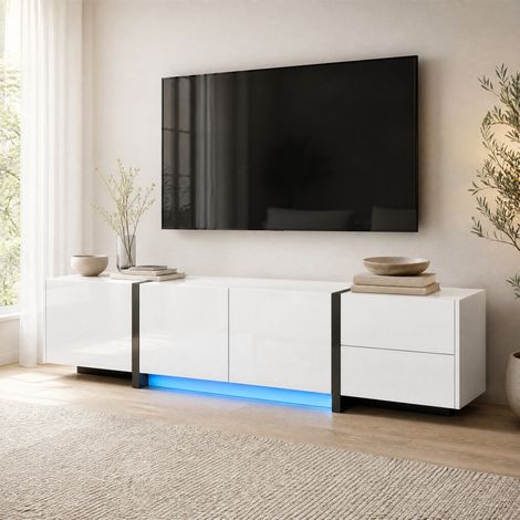 TV-Lowboard 170 x 30 x 39 cm, Weiß und Schwarz, 3 Türen, 1 Schublade und 1 Klappe HAVRYA (1/5)
