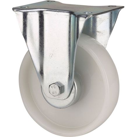 Bockrad aus Polyamid mit Platte und glatter Achse, weiß, max. Tragkraft 130 kg, ø 8 cm
