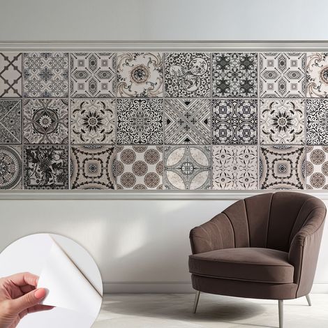 Papier peint adhésif décoratif avec colle pour salon chambre et bureau Installation rapide Motifs de carrelage 250x104 cm (1/5)