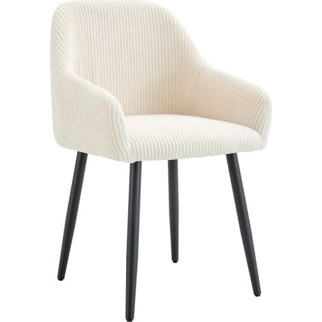 Lot 2 Chaises Salle à Manger Peach Accoudoirs Beige Pieds Métal Noir (1/5)