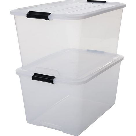 Iris Ohyama Aufbewahrungsbox mit Deckel, 45L, 2er-Set, Transparent, Schnappverschlüsse mit Griffen, Stapelbar, Stark & Langlebig, Für Kleidung, Garage, Zuhause, Büro, Plastikbox, Lagerung TB-45 (1/5)