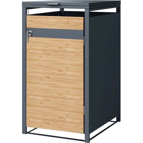 ML-Design Cobertizo de Exterior para 1 Cubo de Basura de 240L 68x80x116,3cm Antracita con Aspecto de Madera de Alerce Mueble Cubrecontenedor de Acero Resistente con Tapa y Puerta con Cerradura (1/5)