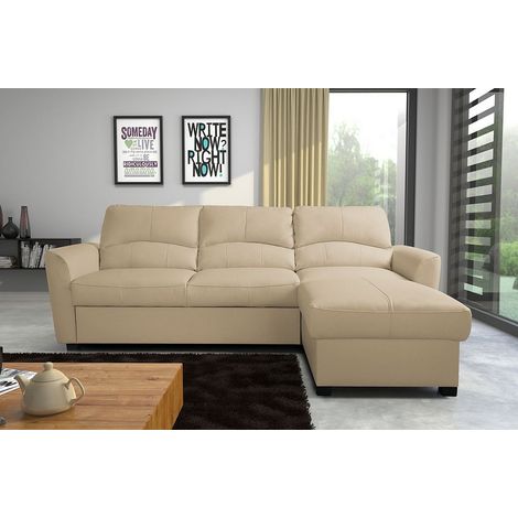 Canapé d'angle convertible en cuir de luxe italien , 5 places LUGANO, beige, angle droit (1/5)
