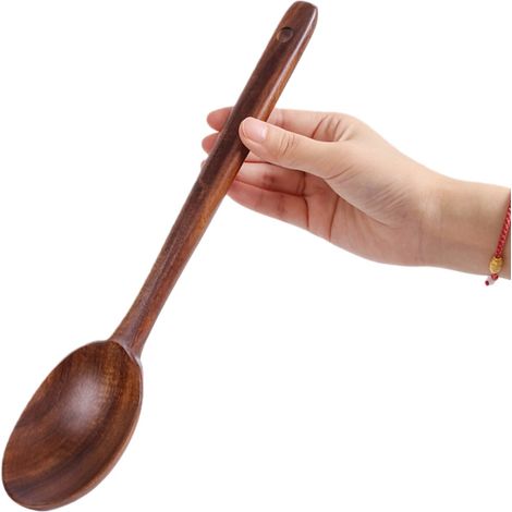 Cuillère longue maniée - cuillère en remuant - outils de cuisine - bois de teck, accessoire de cuisine pratique (1/5)