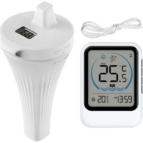 Thermomètre de piscine sans fil IP68 flottant avec capteur de température - Écran LCD - Thermomètre numérique sans fil pour piscine, aquarium, baignoire, étang (1/4)
