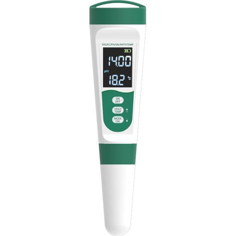 pH Metre Electronique, Kit de Testeur Piscine 5 en 1, Testeur pH/TDS/EC/Salinité/Température, Écran Rétroéclairé VA, Testeur Sel Piscine, pour Eau Potable, Aquarium, Piscine