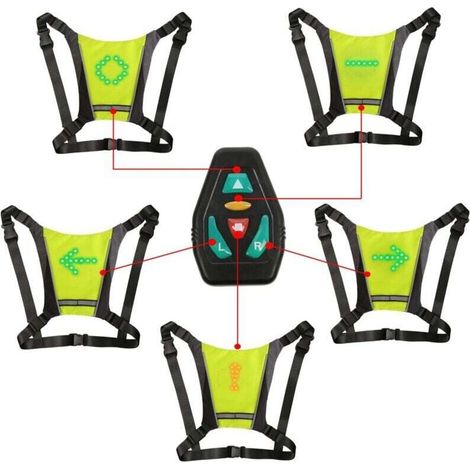 Gilet con indicatori di direzione a LED, gilet riflettente a LED con indicatore di direzione: telecomando, indicatori di direzione, ricaricabile tramite USB, facile installazione per luce di segnalazi (1/4)