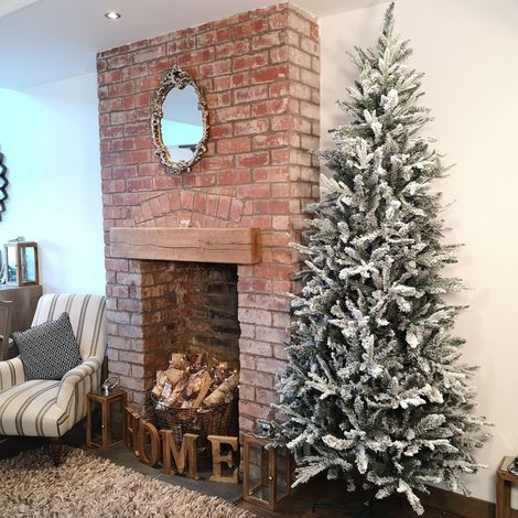 8ft (240cm) Premier Slim Green Lapland Spruce Snow Flocked Christmas Tree PE PVC Mixed Branches (1/5)