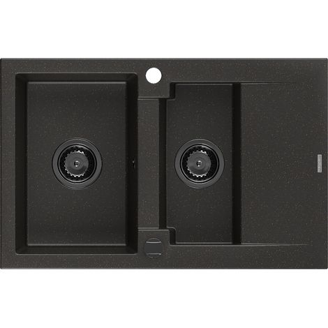 Mexen Gaspar évier en granit à 1,5 cuvette avec égouttoir 737 x 475 mm, Noir/Or métallique, siphon Noir - 6507731505-75-B (1/5)