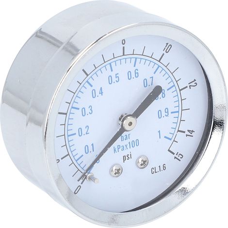 Manomètre axial double échelle 0 à 1 bar/kPa x 100 0 à 15 psi 1/4 po NPT, cadran 2,5 po, pour air, eau et carburant (1/5)