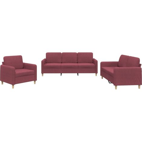 Maison Exclusive - Ensemble de canapés 3 pcs avec coussins Rouge bordeaux Tissu (1/5)
