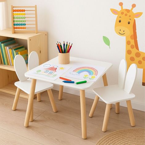 Ensemble table et chaises pour enfants en forme doreilles de lapin - mdf et pin (1/5)
