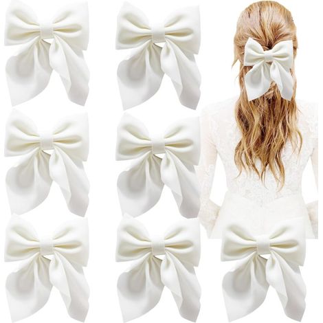 Juego de 8 horquillas blancas brillantes con forma de lazo (pinzas de pico de pato)