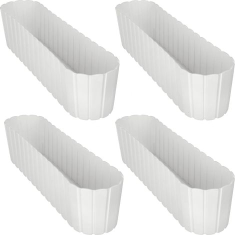 Maceta ovalada para balcón o terraza, estilo rústico blanco, 60 cm, 4 unidades.
