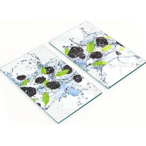 Set di due taglieri decorativi in vetro per cucina, motivo "Acqua di mora", 2x30x52 cm (1/5)