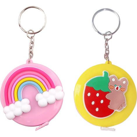 Lot de 2 rubans à mesurer rétractables arc-en-ciel + ours fraise avec anneau porte-clés (1/5)